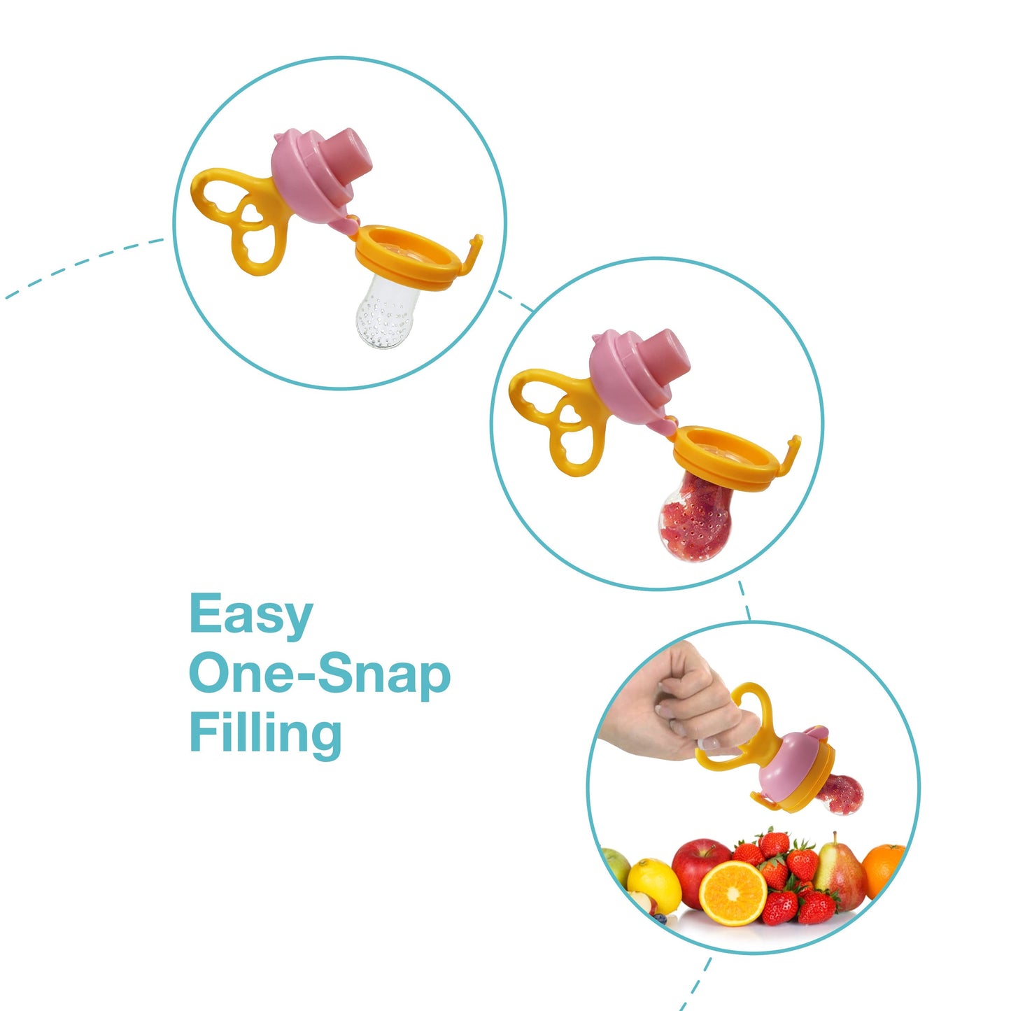 Silicone Food/Fruit Nibbler with Extra Mesh, Heartfills Yellow & Pink, BPA Free