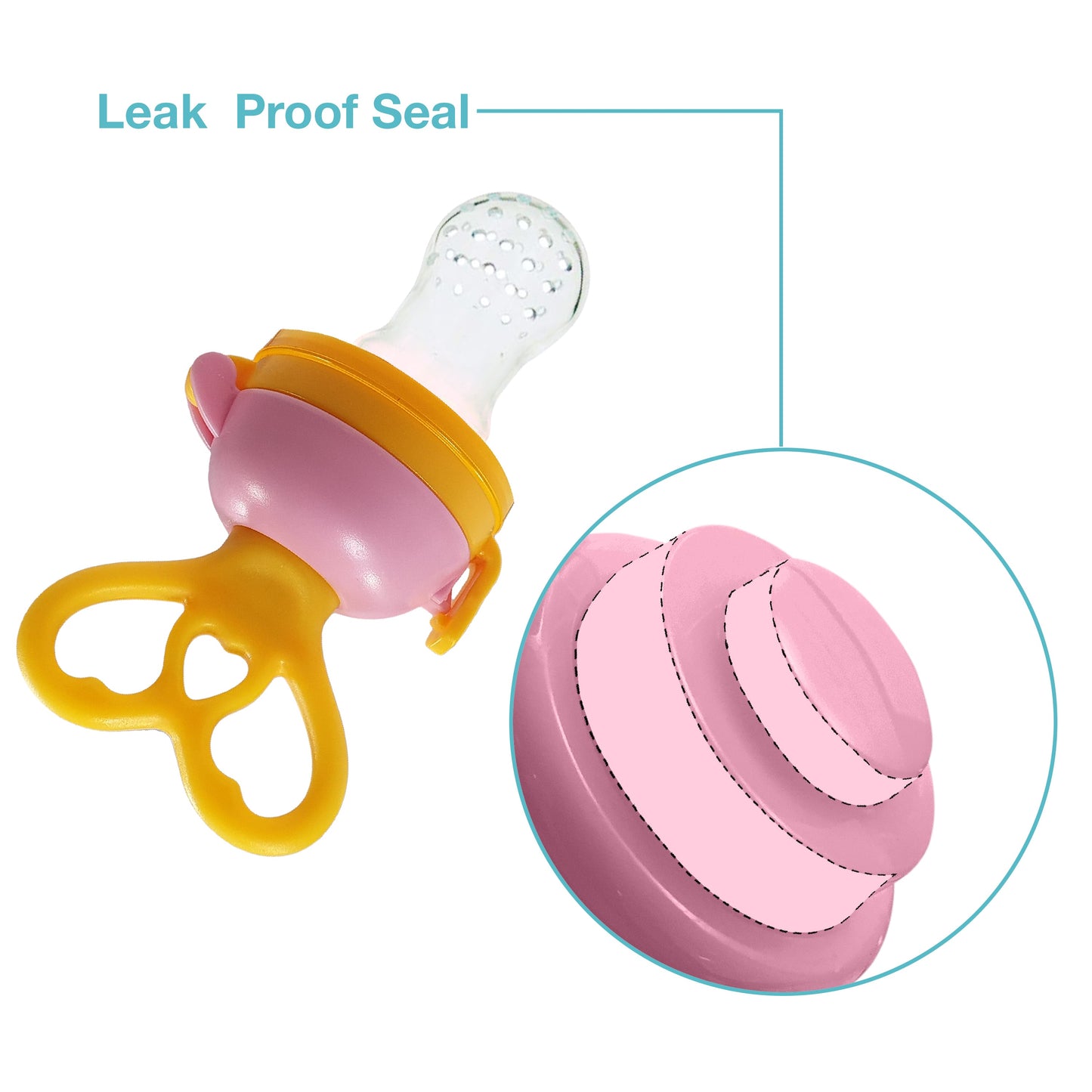 Silicone Food/Fruit Nibbler with Extra Mesh, Heartfills Yellow & Pink, BPA Free