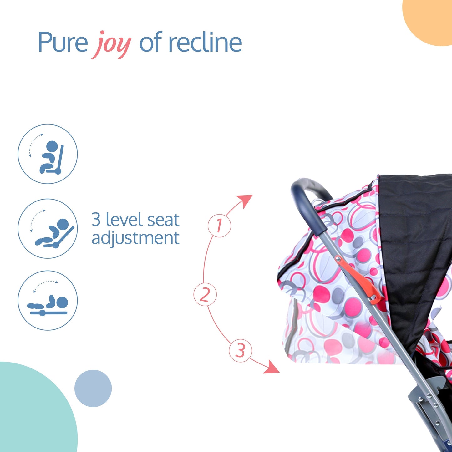 Starshine Baby Stroller / Pram for 0 to 3 Years, New Born / Toddler / Kid, Lightweight, Adjustable backrest, 360° Swivel Wheel, Large storage basket, Reversible Handlebar (Light Red)
