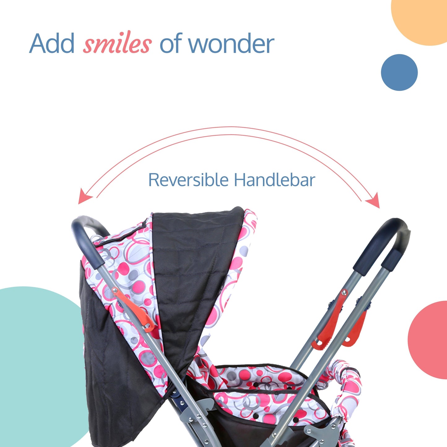 Starshine Baby Stroller / Pram for 0 to 3 Years, New Born / Toddler / Kid, Lightweight, Adjustable backrest, 360° Swivel Wheel, Large storage basket, Reversible Handlebar (Light Red)