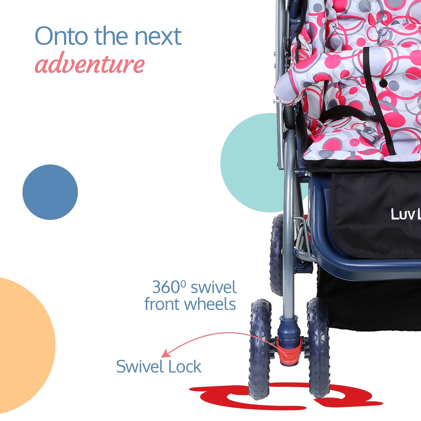 Starshine Baby Stroller / Pram for 0 to 3 Years, New Born / Toddler / Kid, Lightweight, Adjustable backrest, 360° Swivel Wheel, Large storage basket, Reversible Handlebar (Light Red)