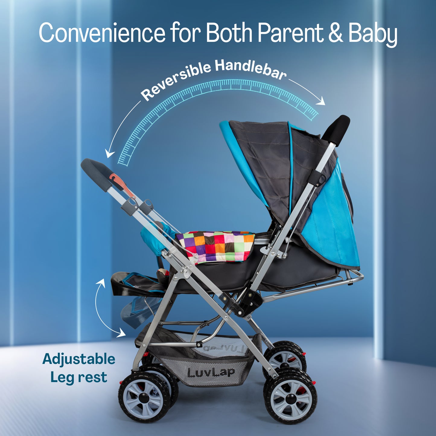 Sunshine Stroller/Pram, Easy Fold, for Newborn Baby/Kids, 0-3 Years (Teal)