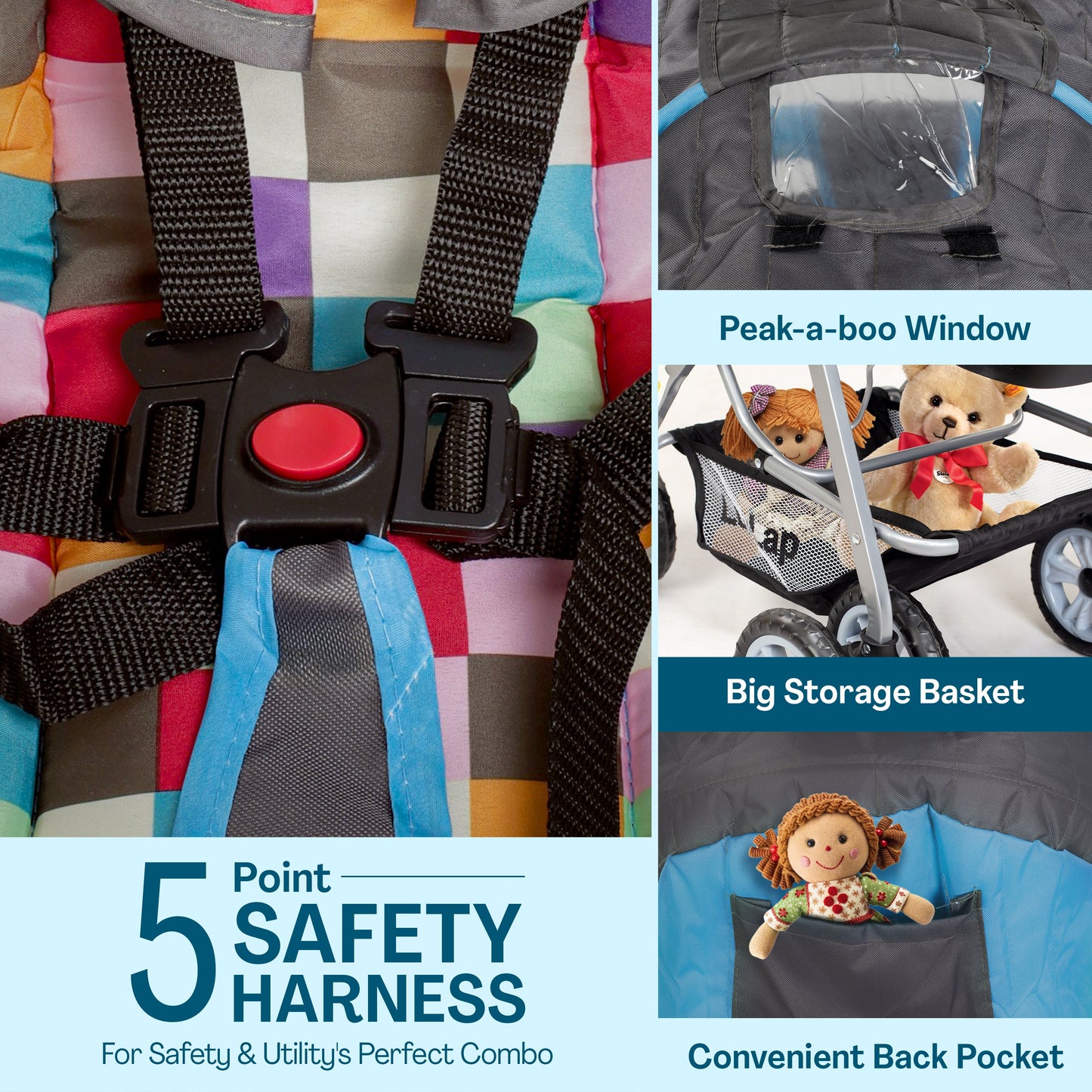 Sunshine Stroller/Pram, Easy Fold, for Newborn Baby/Kids, 0-3 Years (Teal)