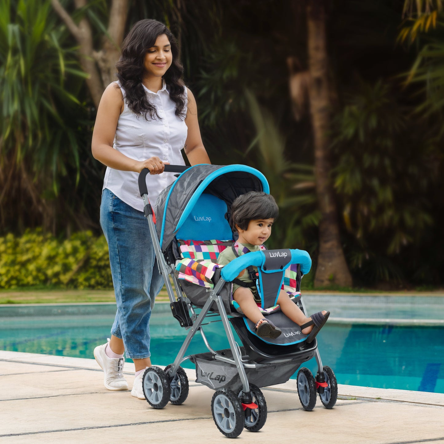 Sunshine Stroller/Pram, Easy Fold, for Newborn Baby/Kids, 0-3 Years (Teal)