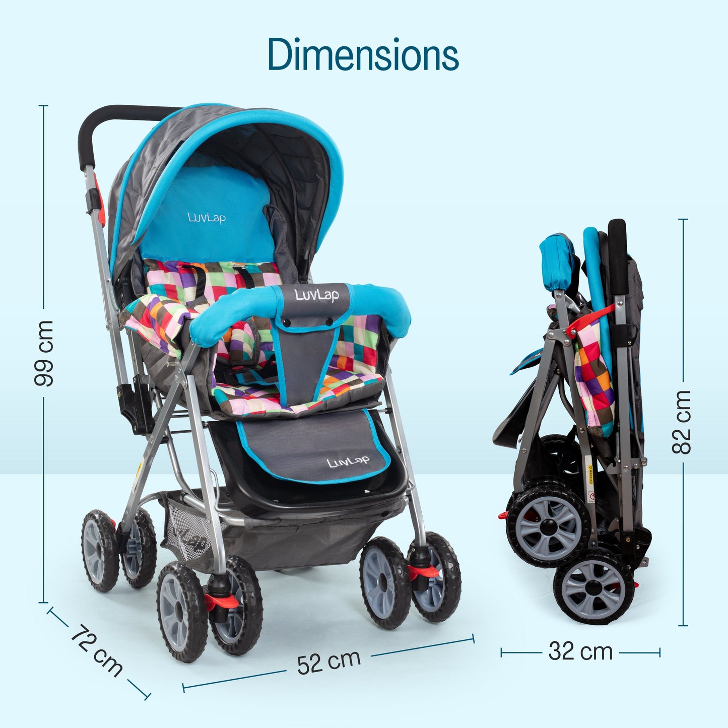 Sunshine Stroller/Pram, Easy Fold, for Newborn Baby/Kids, 0-3 Years (Teal)