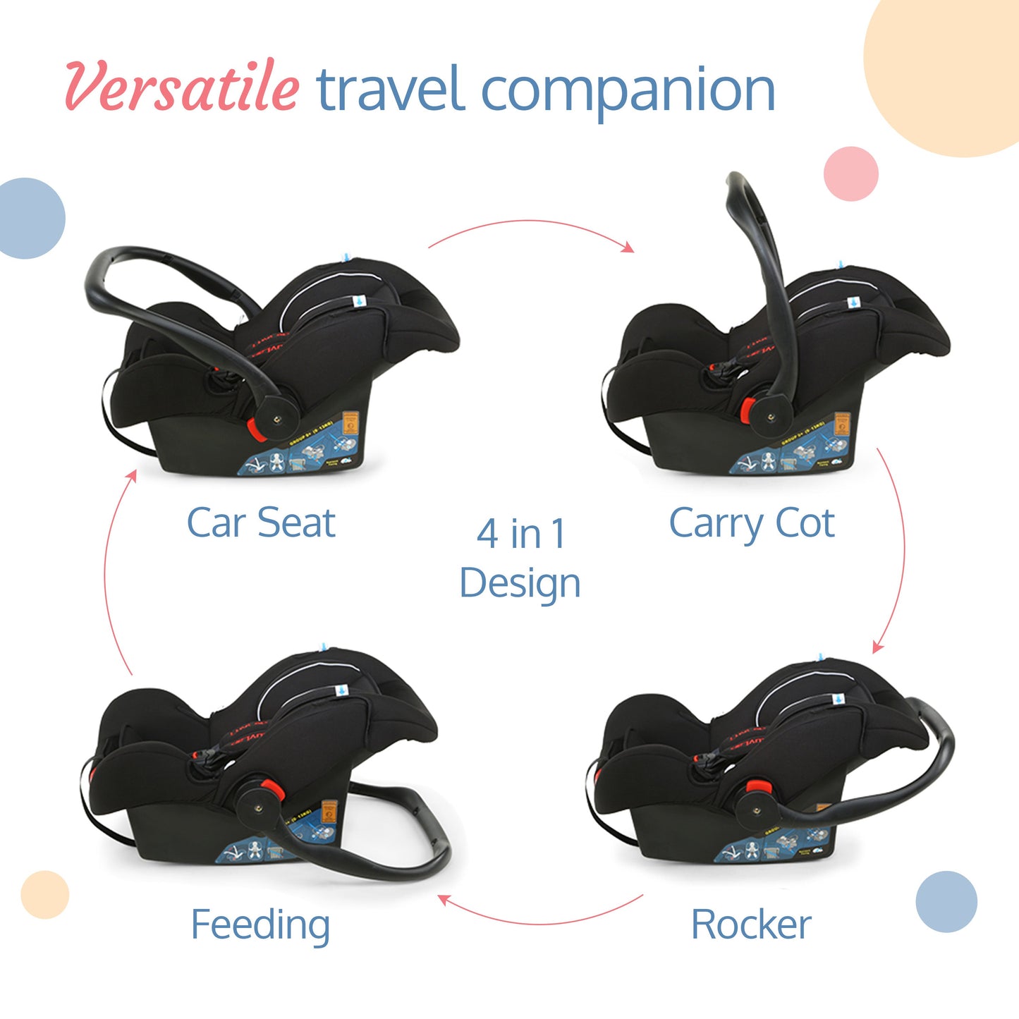 Infant Baby Car Seat Cum Carry Cot, Black