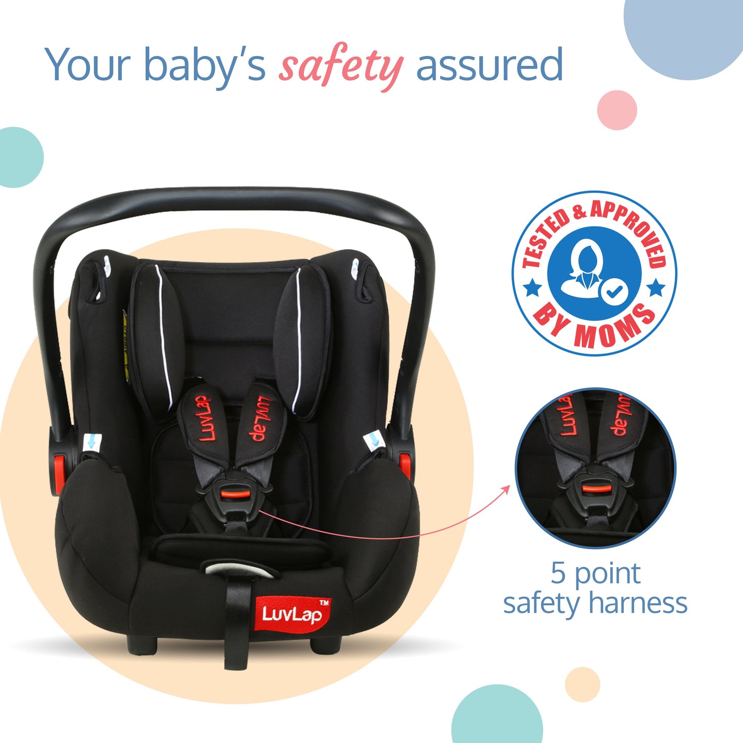 Infant Baby Car Seat Cum Carry Cot, Black