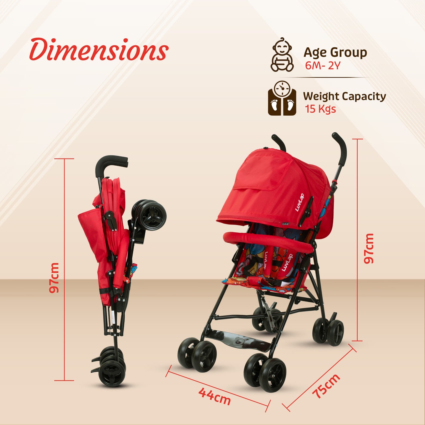 Tutti Frutti Baby Stroller Buggy, Red