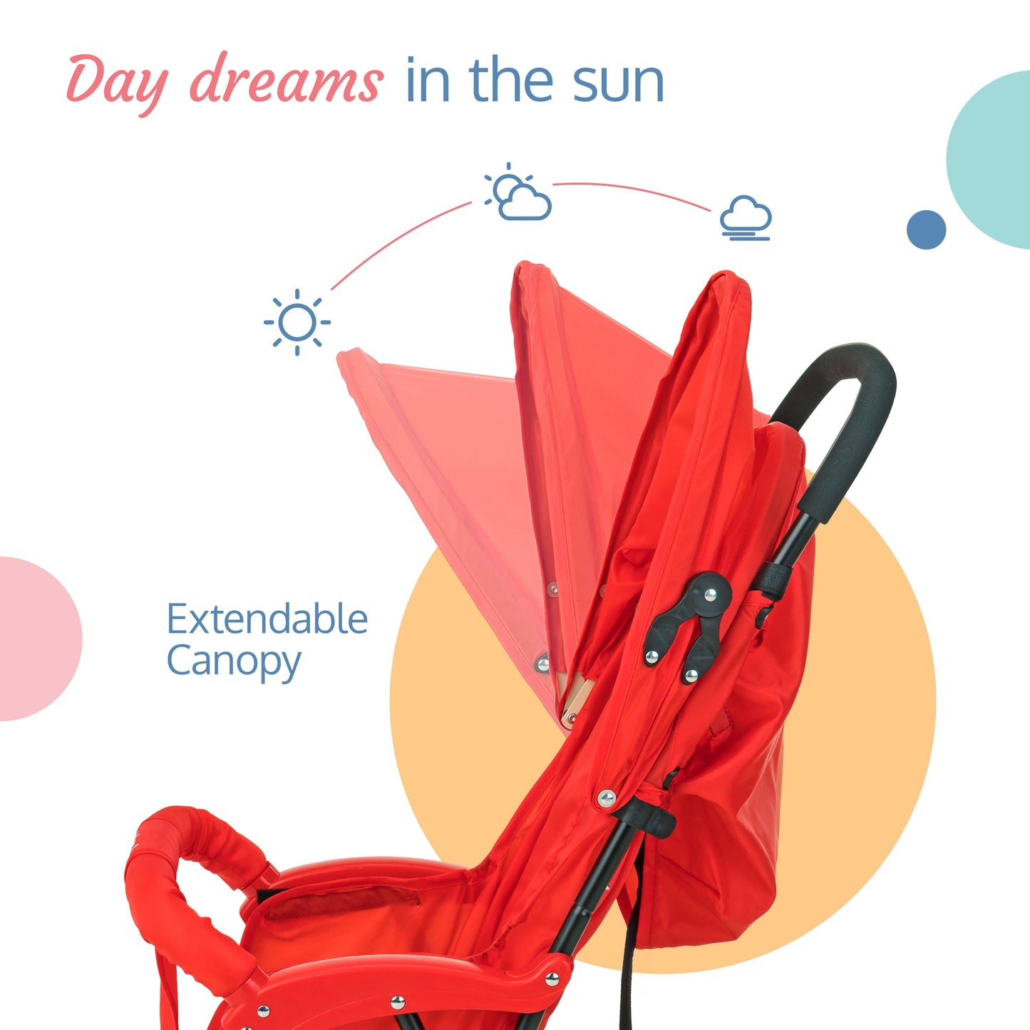 Apollo Stroller with Multi-Position Recline, Lightweight, 3-Point Safety Harness, Rear Wheel Brakes, Swivel Front Wheels, Storage Basket, Weight Capacity 15Kgs, Red