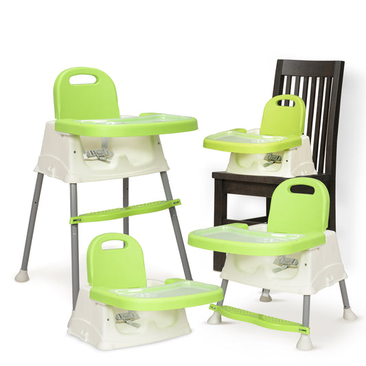 4 in 1 Convertible Baby High Chair with footrest, Convertible to High Chair, Low Chair, & Booster Seat, Essential for Baby Feeding (Green)