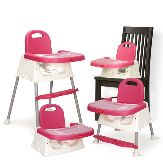4 in 1 Convertible Baby High Chair with footrest, Convertible to High Chair, Low Chair, & Booster Seat, Essential for Baby Feeding (Pink)