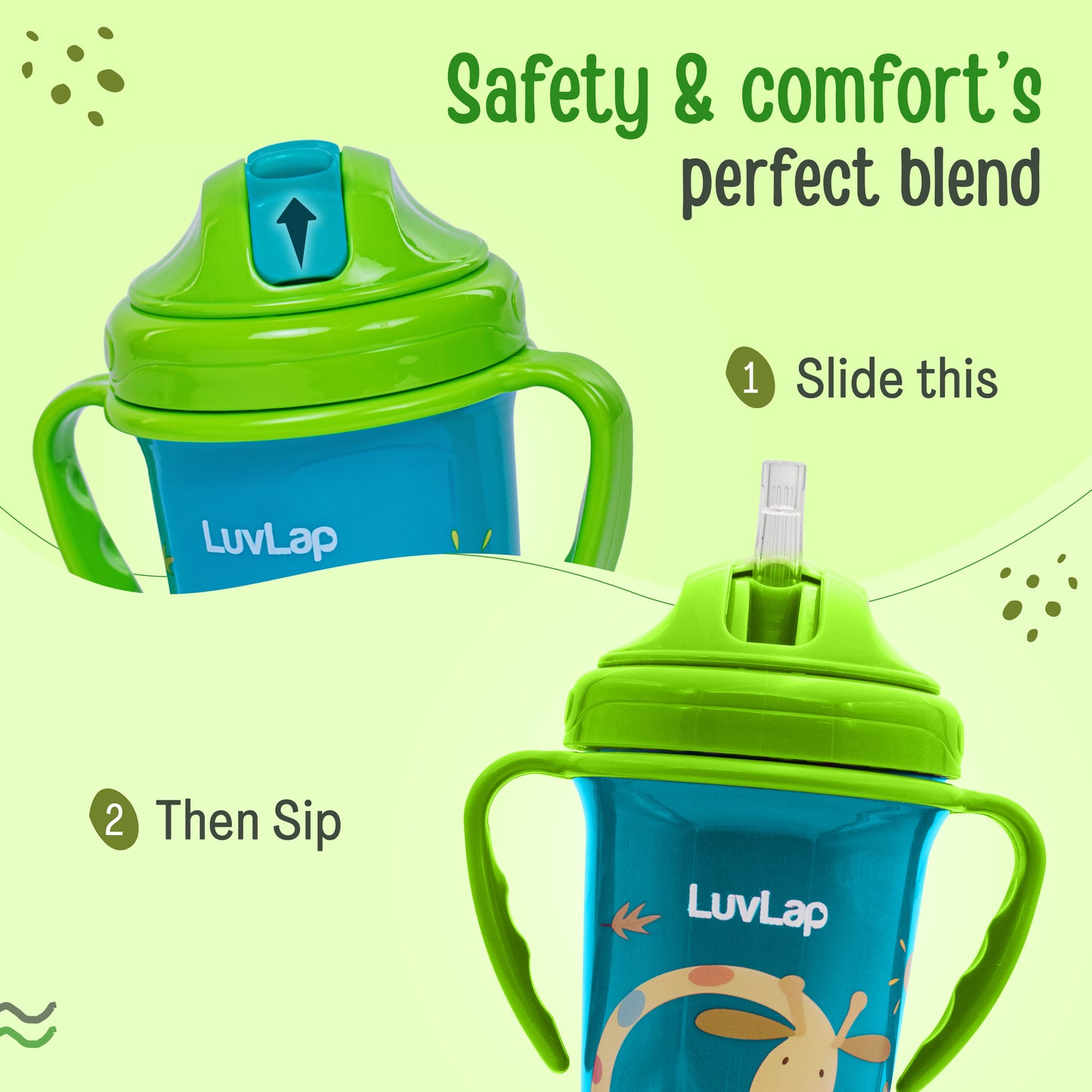Tiny Giffy Straw Sipper, 300Ml, Green
