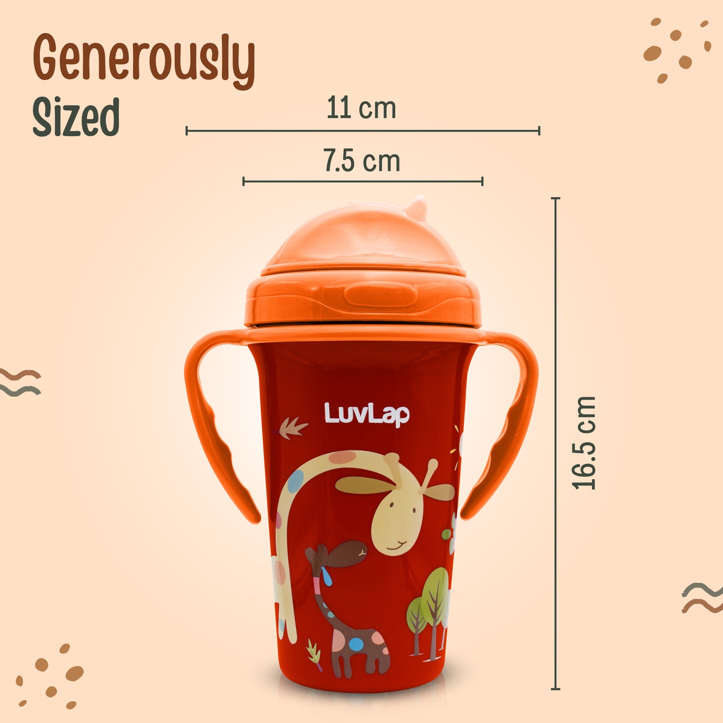Tiny Giffy Straw Sipper, 300Ml, Orange