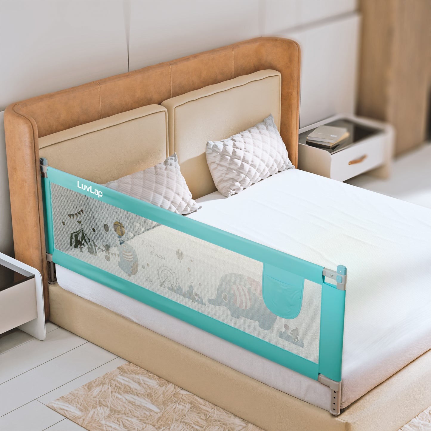 Comfy Baby Bed Rail Guard (6 ft x 2.3 ft), 180cmx72cm, Bed Rails for Baby & Toddler Safety, Portable, Adjustable Height, Single Side Bed Rail, Pack of 1, Green