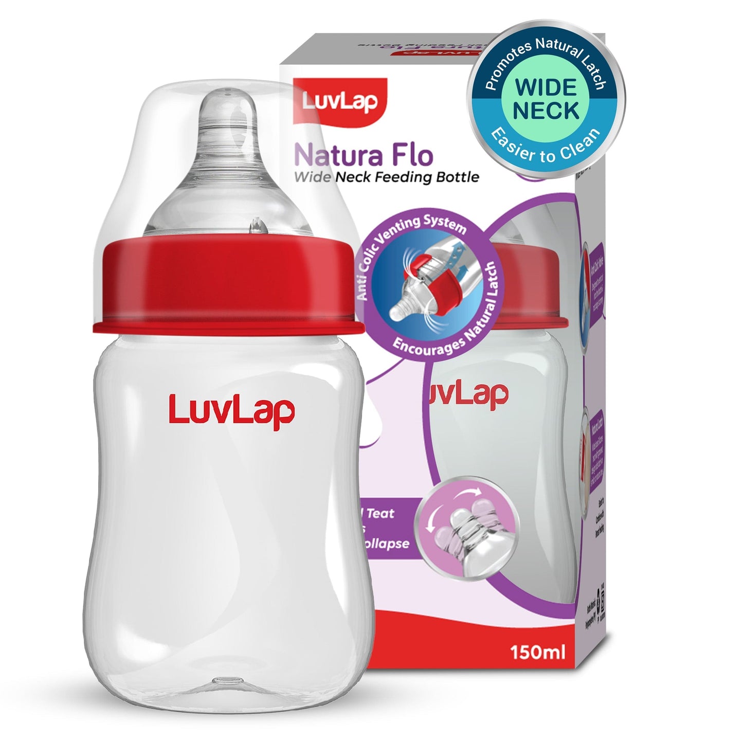 Anti-Colic Wide Neck Natura Flo Baby Feeding Bottle, 150ml