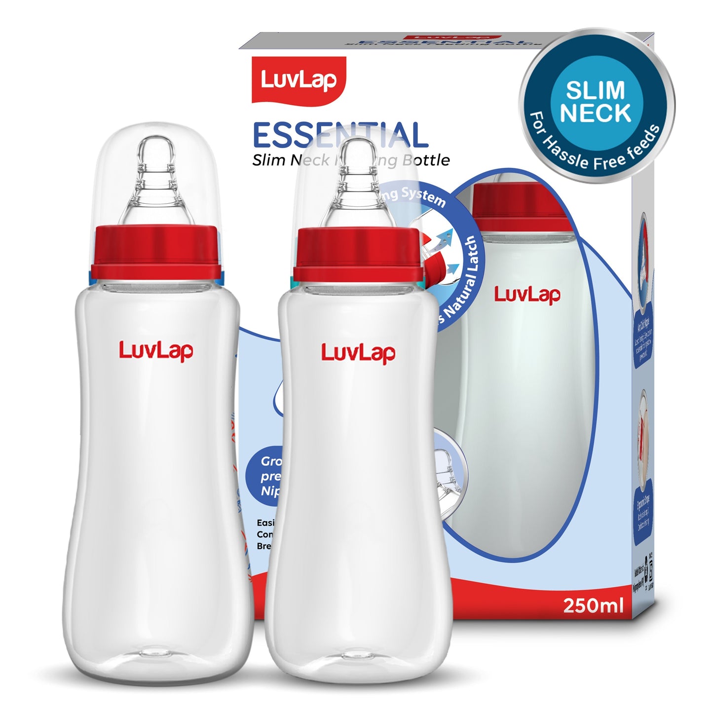 Anti-Colic Slim/Regular Neck Essential Baby Feeding Bottle, 250ml (Pack of 2)
