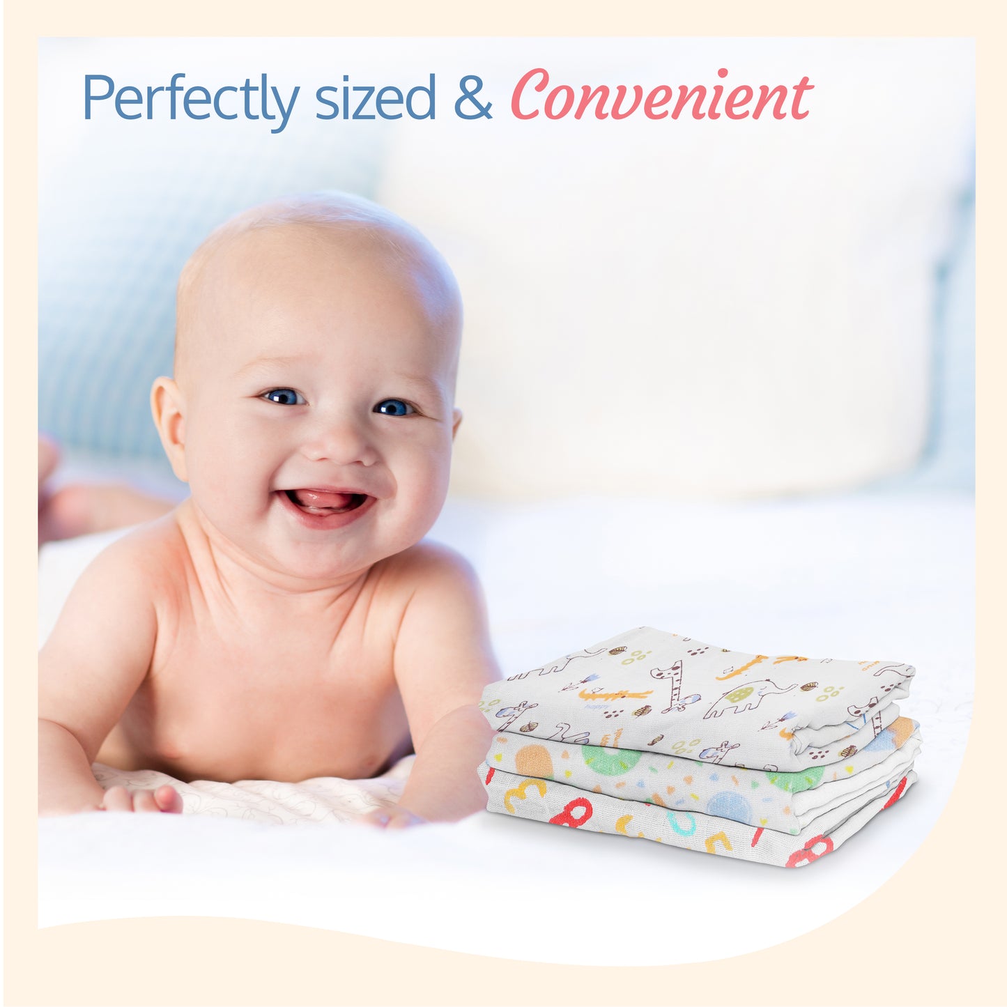 Premium Baby Washcloths, 7 Pcs, Alphabets Print