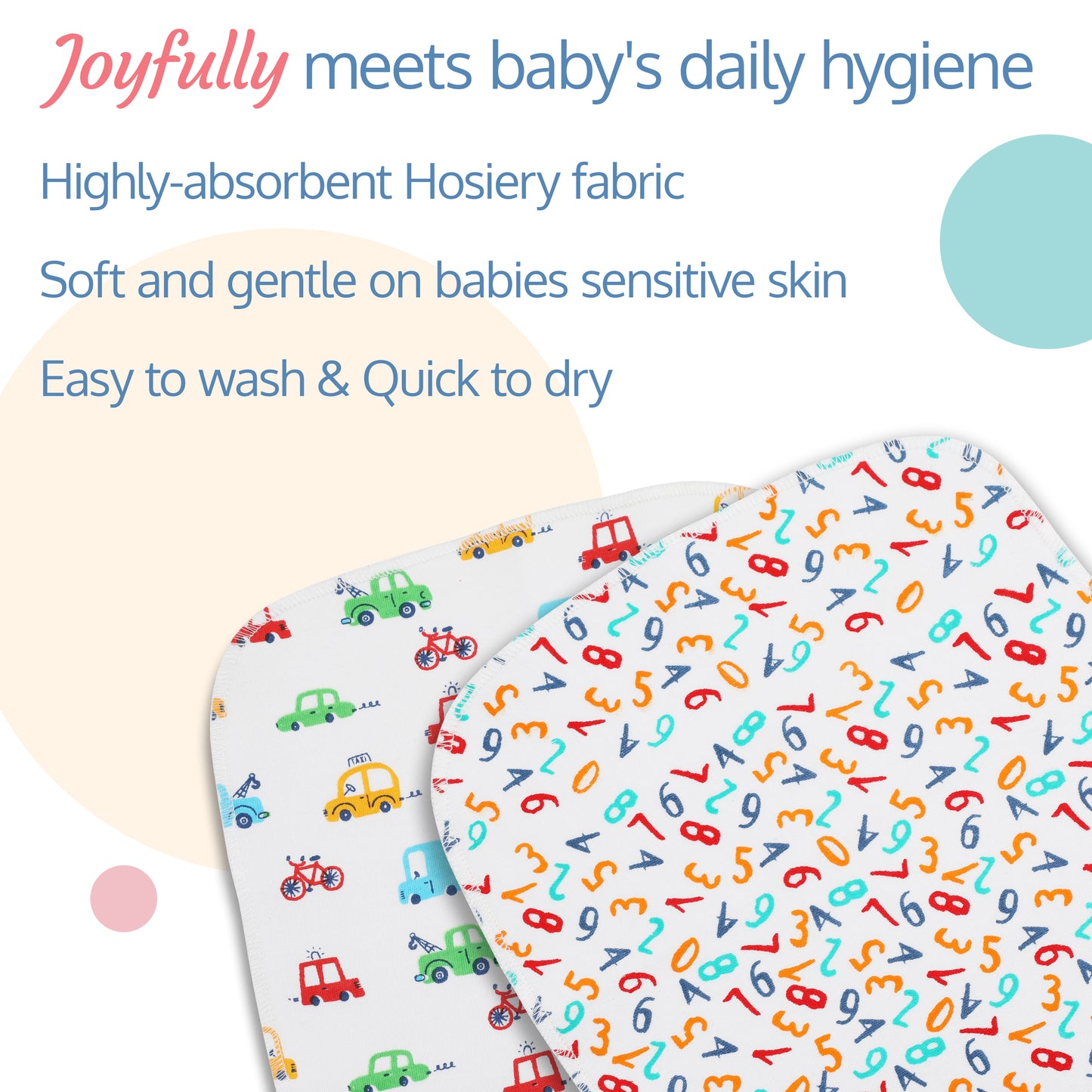 Premium Baby Washcloths, 7 Pcs, Alphabets Print