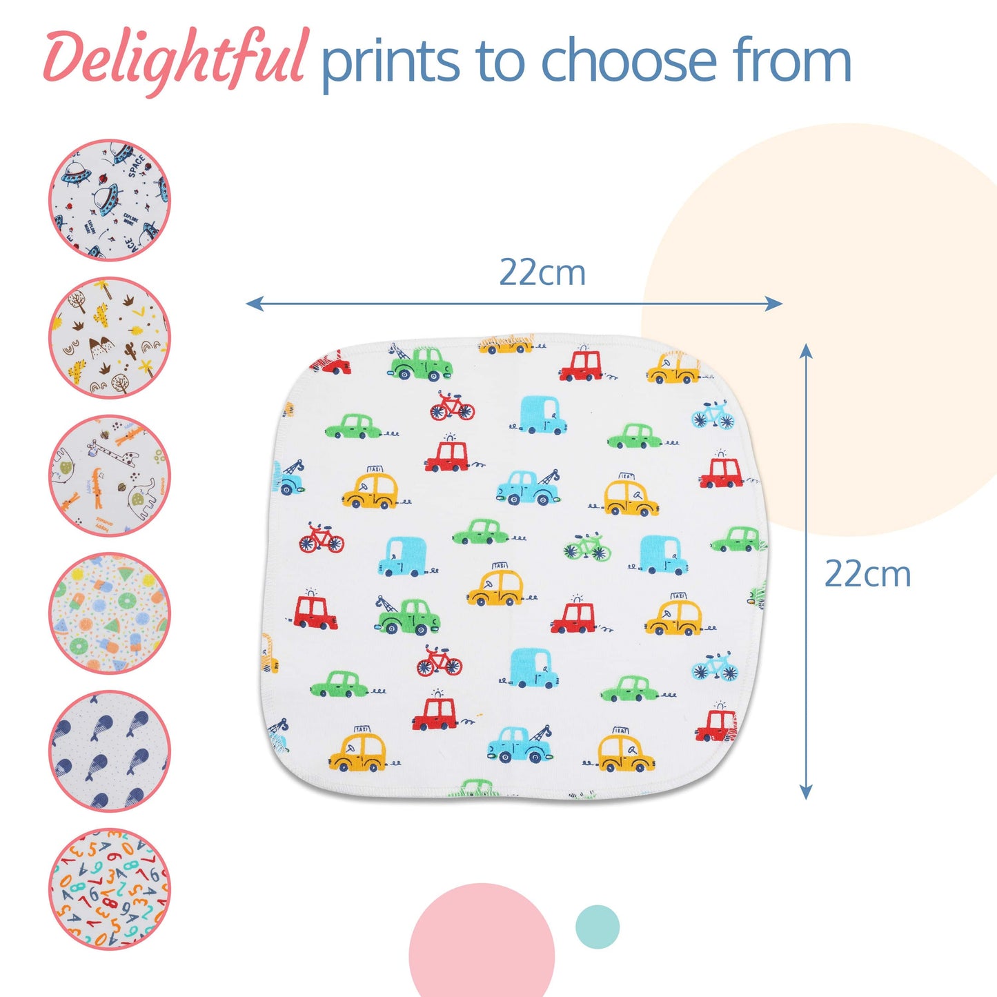 Premium Baby Washcloths, 7 Pcs, Alphabets Print