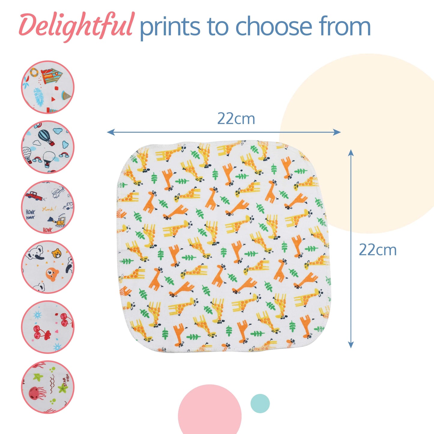 Premium Baby Washcloths, 7 Pcs, Cherry Print