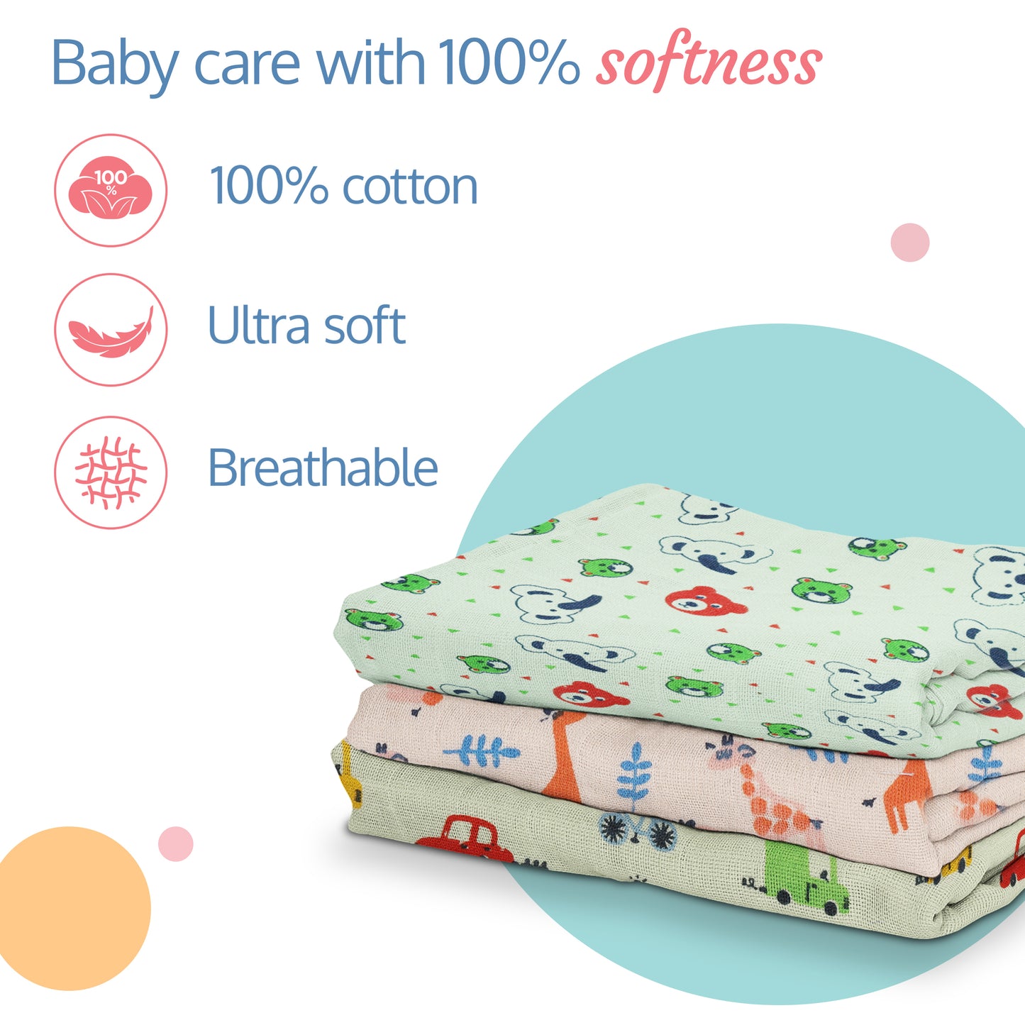 Premium Baby Washcloths, 7 Pcs, Giraffe Print