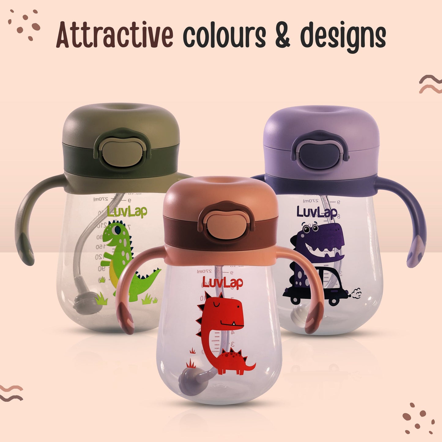 Baby Bite Resistant Soft Straw Sipper Cup, 300 ml, Pink