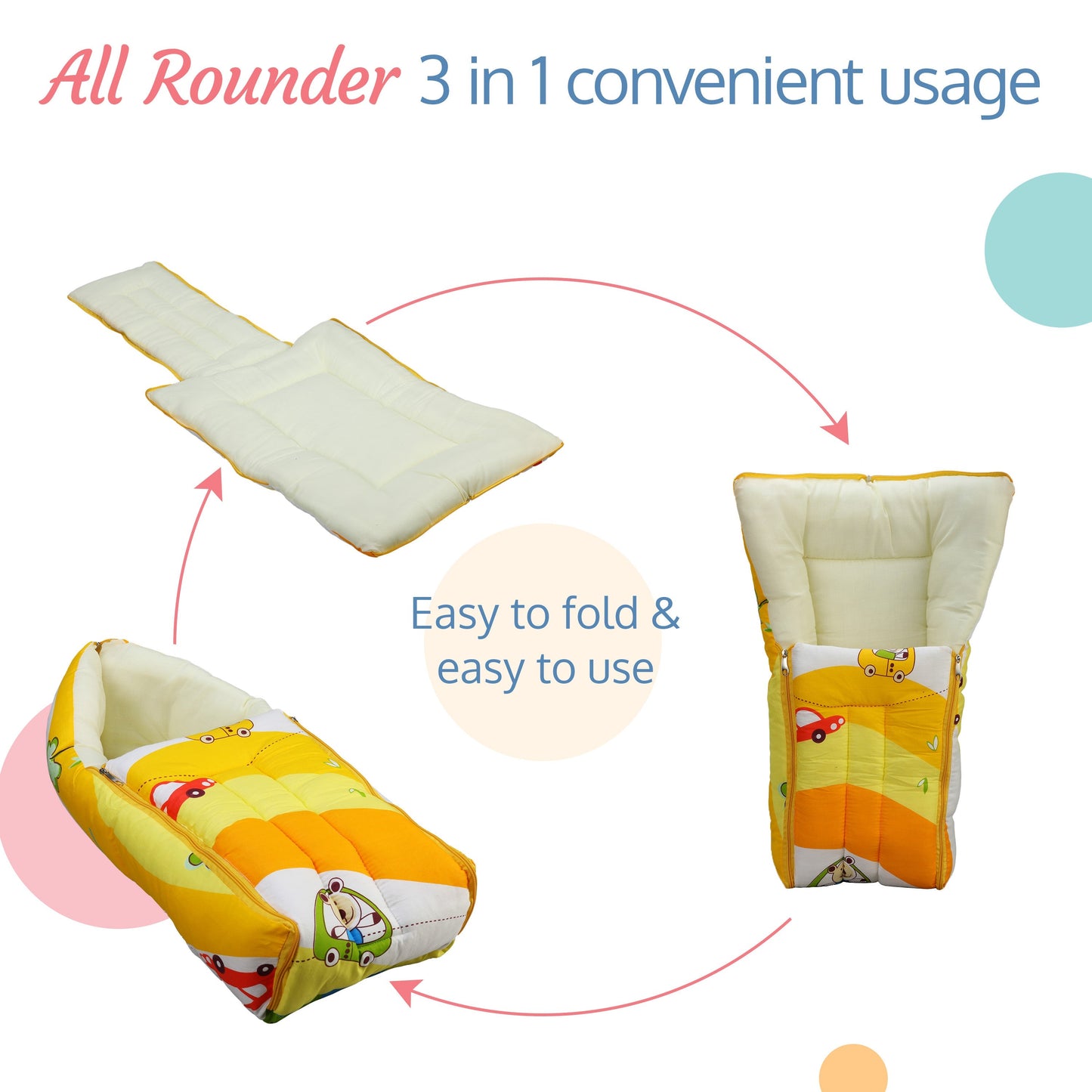 3 In 1 Baby Sleeping Bag (Cars Print, Multicolor)