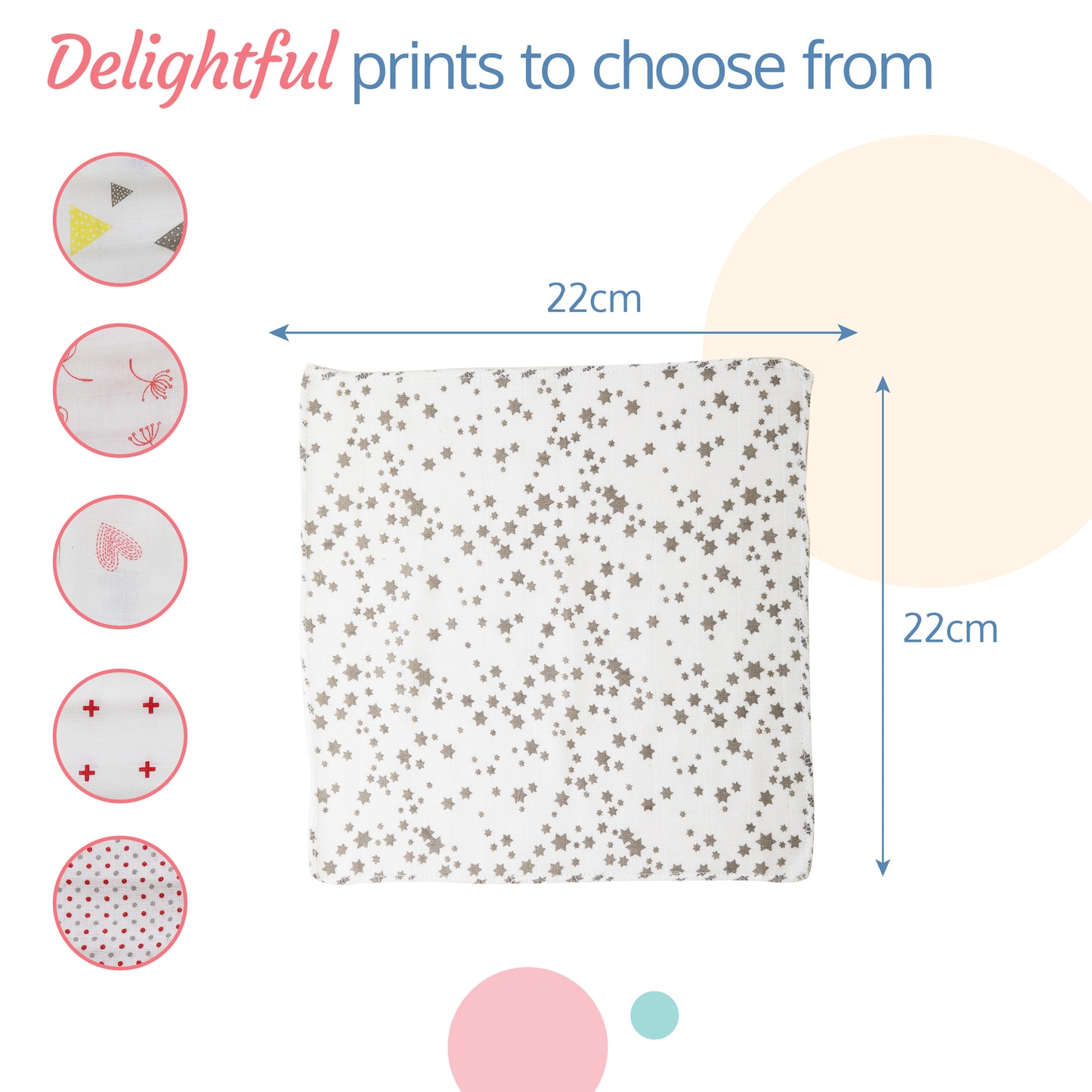 Premium Baby Washcloth for New Born, 6 Pcs, Dots, Hearts Print