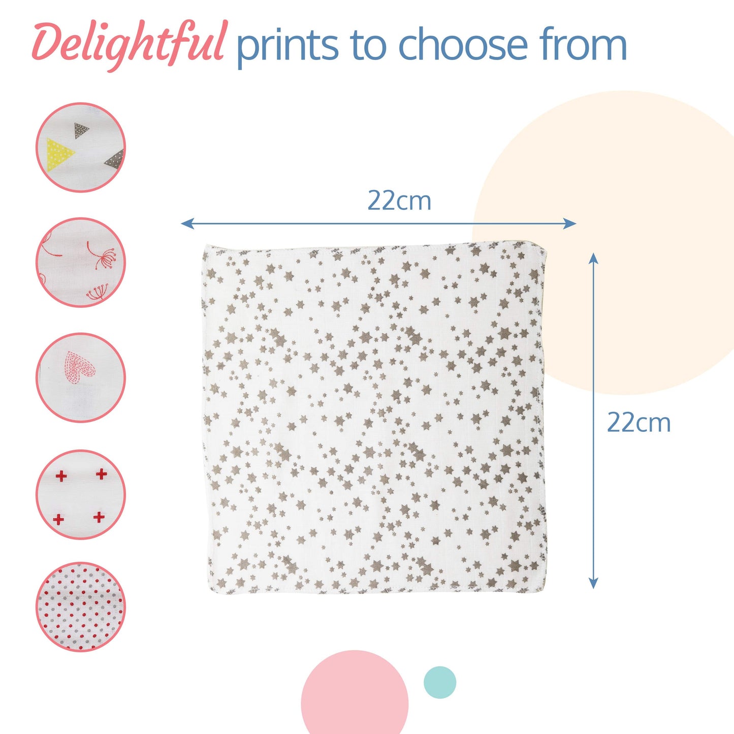 Premium Baby Washcloth for New Born, 6 Pcs, Dots, Hearts Print