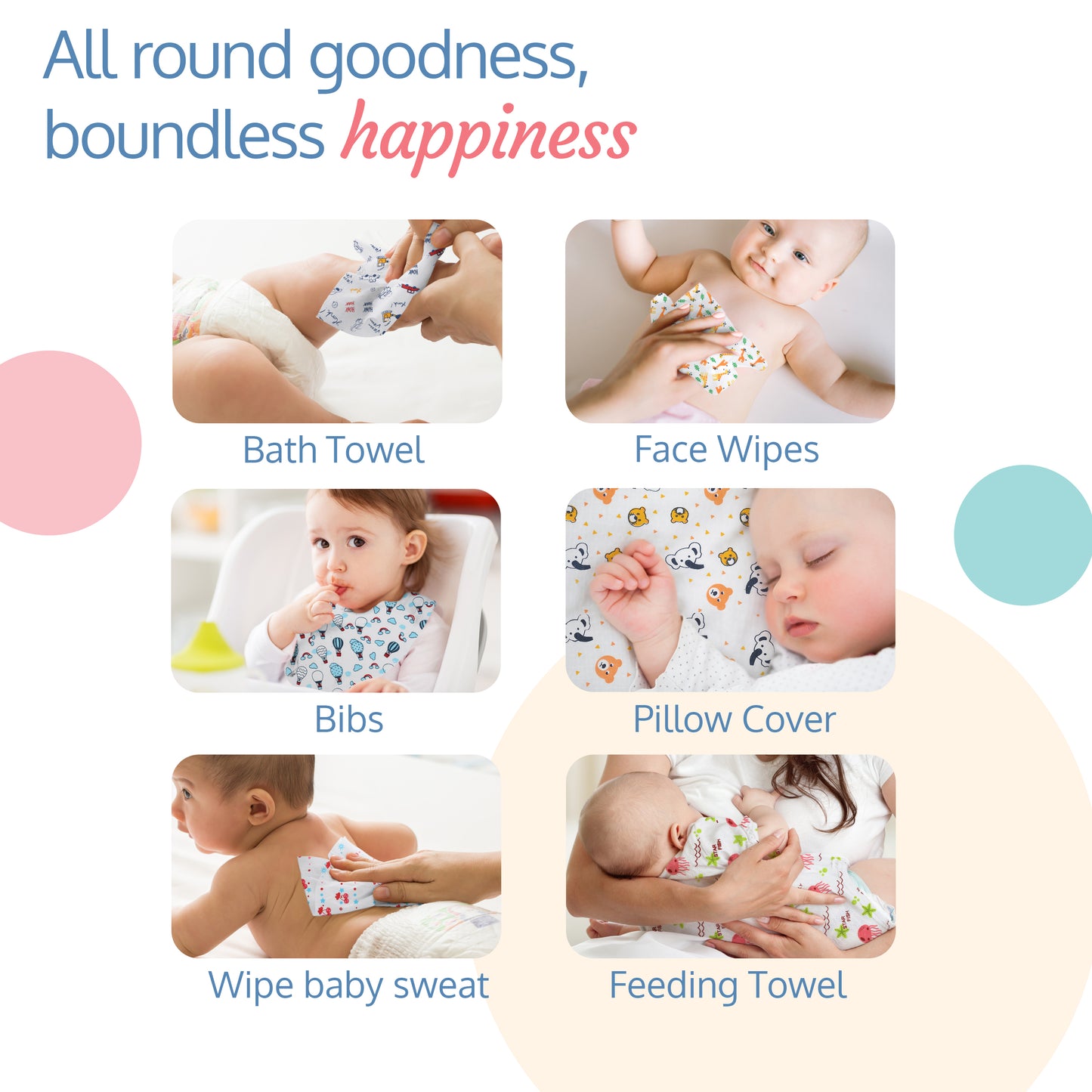 Premium Baby Washcloth for New Born, 6 Pcs, Star, Baloons Print