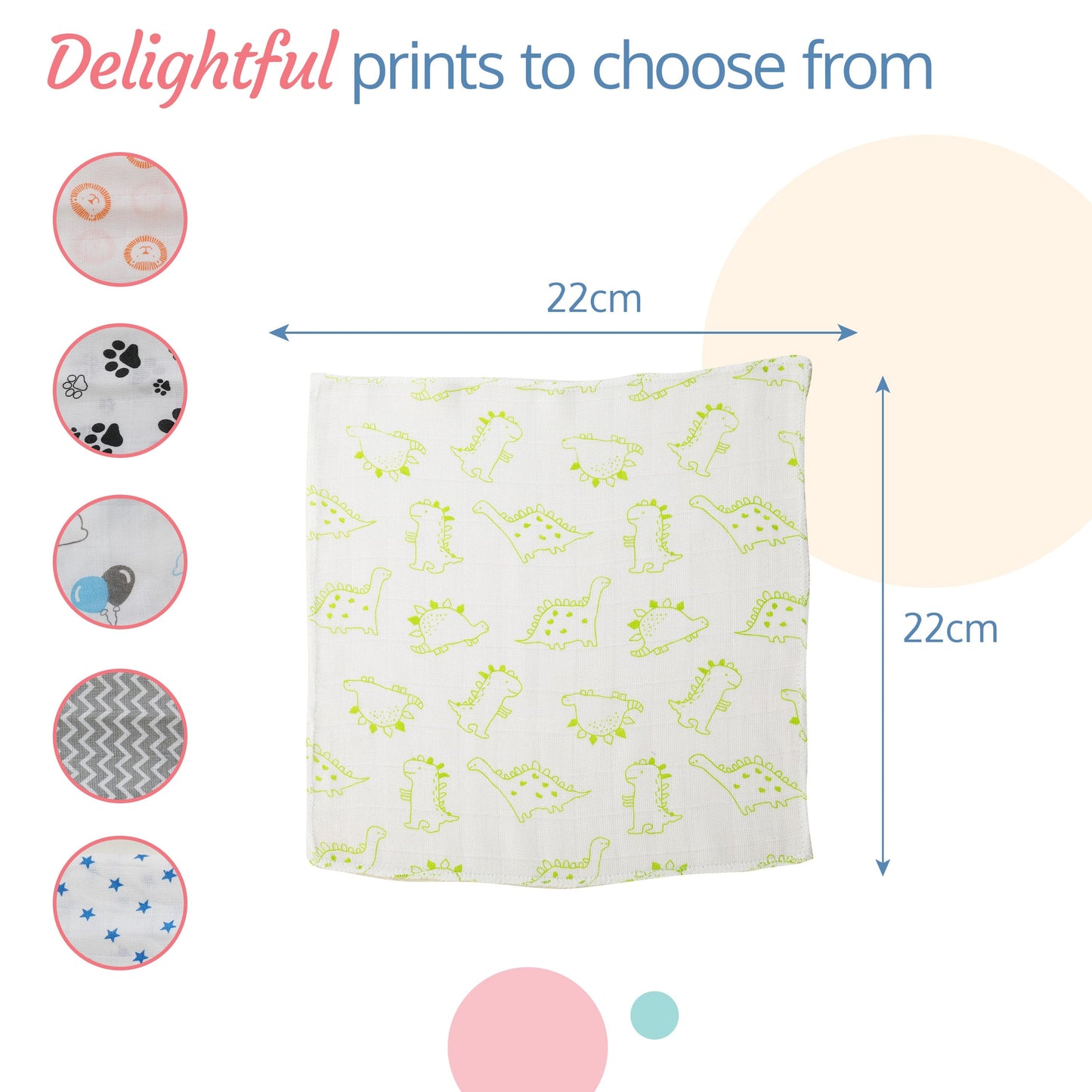 Premium Baby Washcloth for New Born, 6 Pcs, Star, Baloons Print