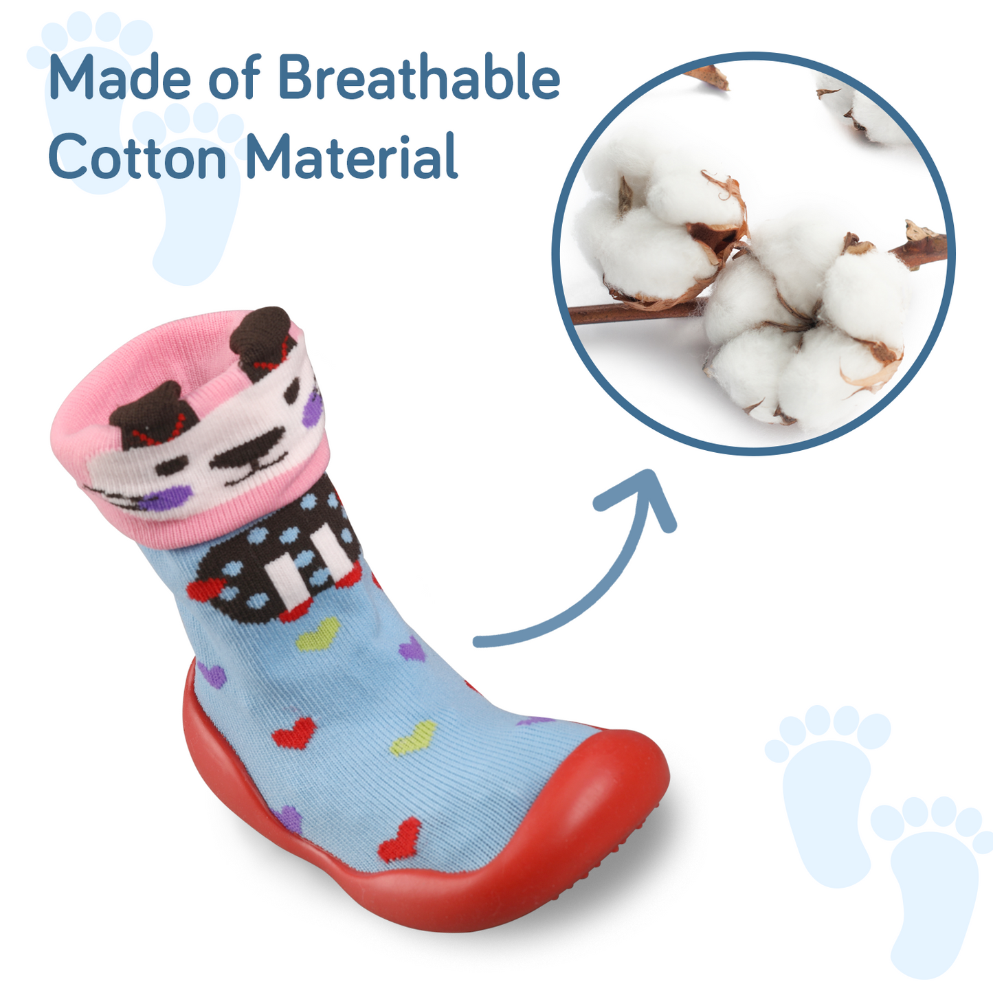 Baby Sock Shoes, Blue Kitten, Large