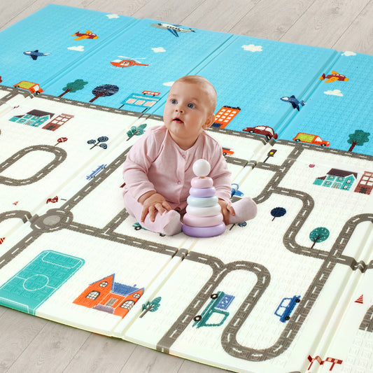 Cityscape Double Sided Water Proof Baby Floor Mat, Multicolor, Reversible Floor mats for Kids, Baby mats for Floor, Crawling Baby, Extra Large Size, 6'5" x 4'10" (195.5cmx147cm), 0.8cm Thick