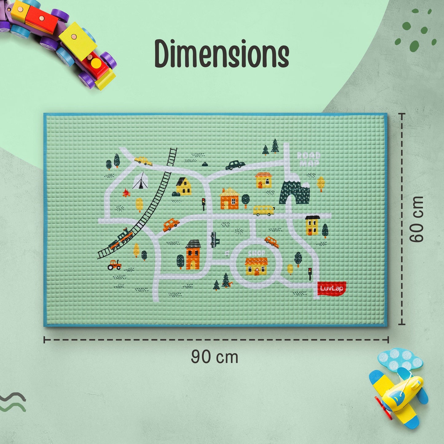 Air-Filled Waterproof Multi-Functional Baby rubber mat for Floor - Cityscape, Baby Crawling mat, Floor mat for Kids, Bed Protector, Foldable, Lightweight & Big Size 90cmx60cm, Non Toxic, Non Slip