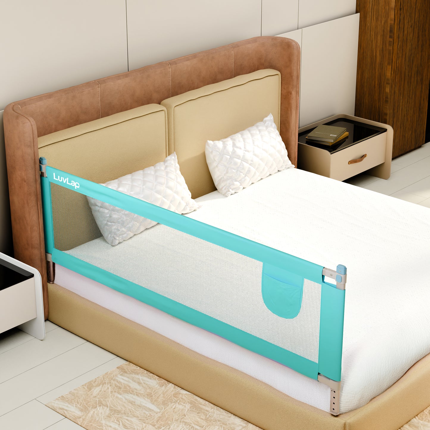 Alloy Steel Bed Rail Guard for Baby/Kids Safety, 180Cm X 72 Cm, Portable & Foldable, Baby Safety Essential, Adjustable Height, Fits All Bed Sizes (Green - Without Print)