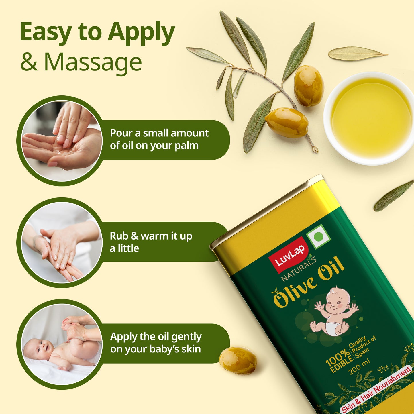 Naturals Baby Body Massage Olive Oil, 200 ML, Spanish Premium Olive Oil, Enhances Bone & Muscle Strength