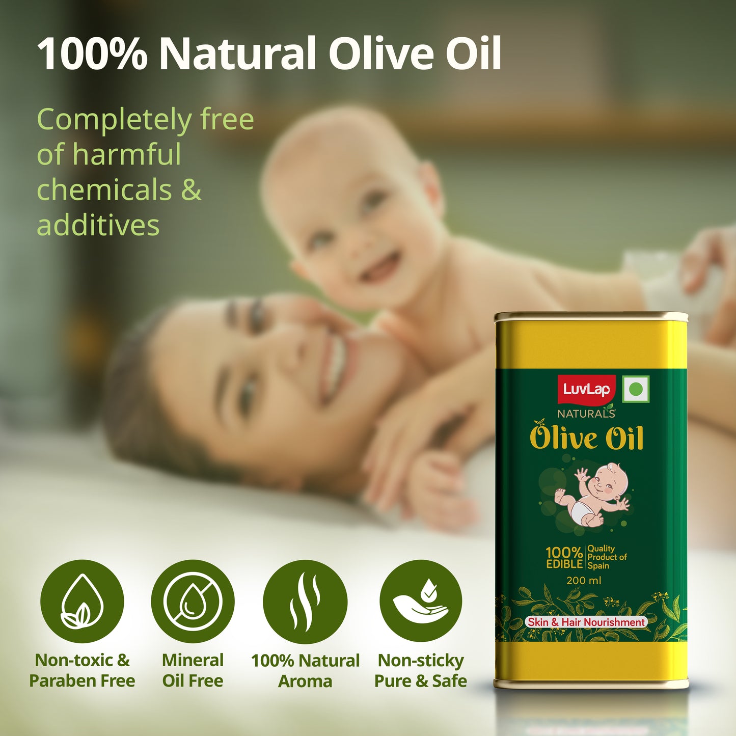 Naturals Baby Body Massage Olive Oil, 200 ML, Spanish Premium Olive Oil, Enhances Bone & Muscle Strength