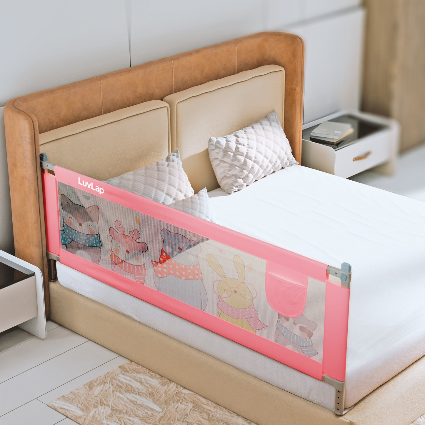 Comfy Baby Bed Rail Guard (6 ft x 2.3 ft), 180cmx72cm, Bed Rails for Baby & Toddler Safety, Portable, Adjustable Height, Single Side Bed Rail, Pack of 1, Printed Pink New