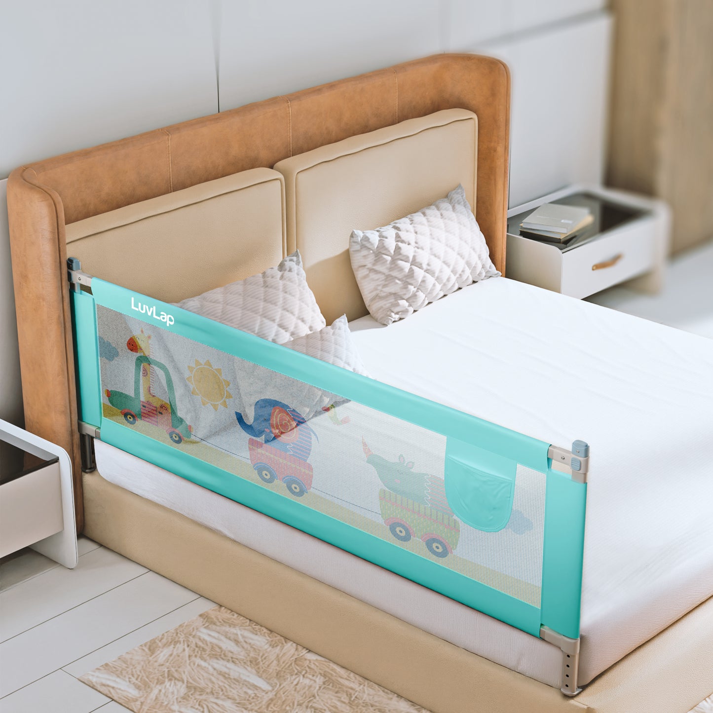 Comfy Baby Bed Rail Guard (6 ft x 2.3 ft), 180cmx72cm, Bed Rails for Baby & Toddler Safety, Portable, Adjustable Height, Single Side Bed Rail, Pack of 1, Printed Green