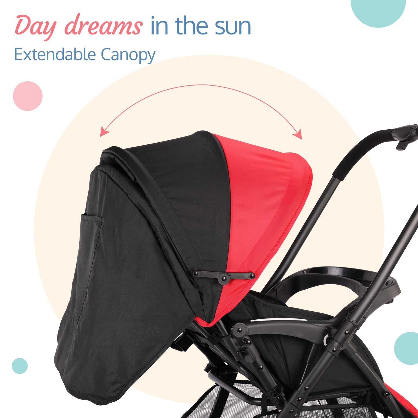 Golf Baby Stroller/Pram with 5 Point Safety Harness, 0-3 Years, Multi Level Recline & Adjustable footrest, Extendable Canopy, Red & Black