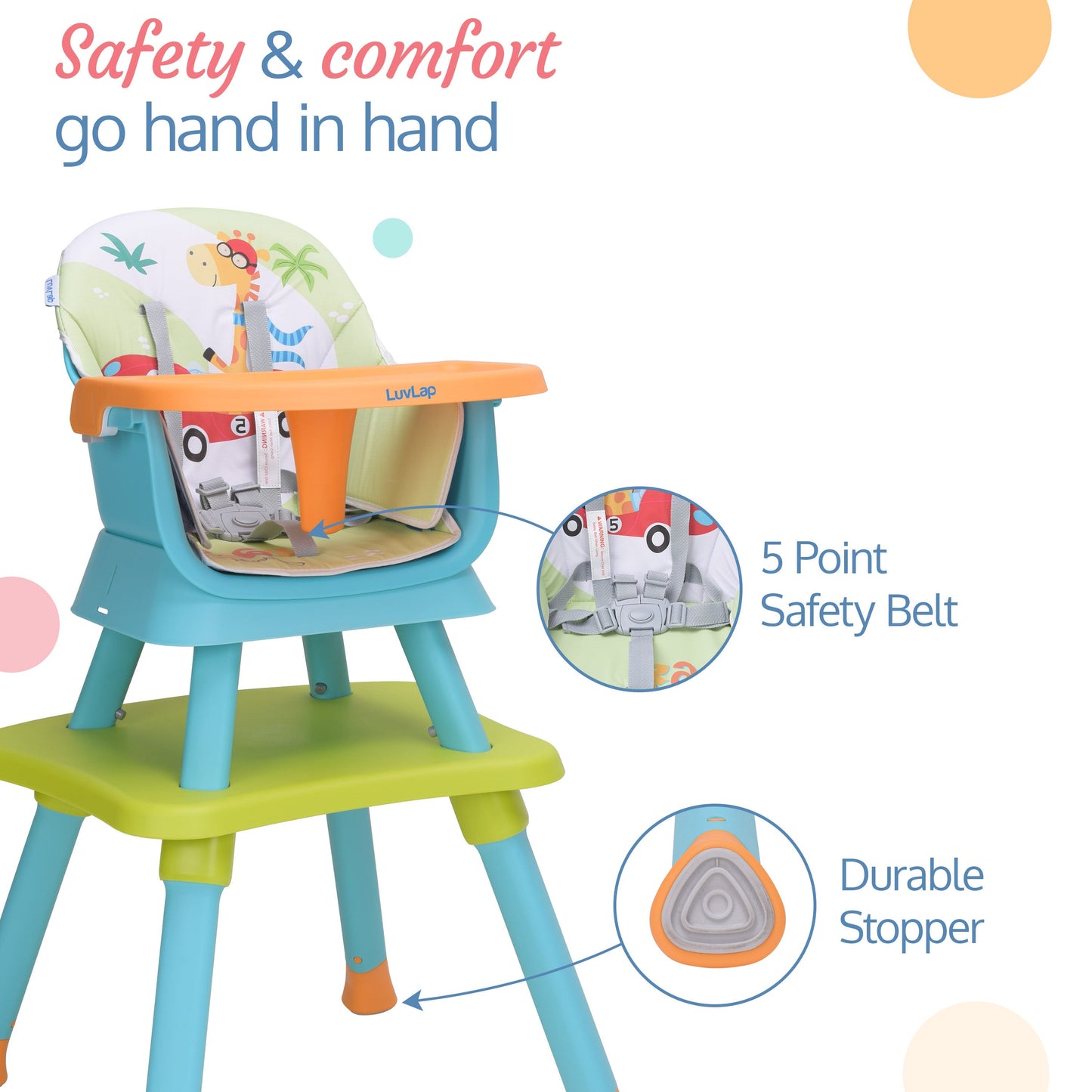 Multifunction 6 in 1 High Chair used as Baby High, Booster, Small Dining Chair, (Green & Blue)