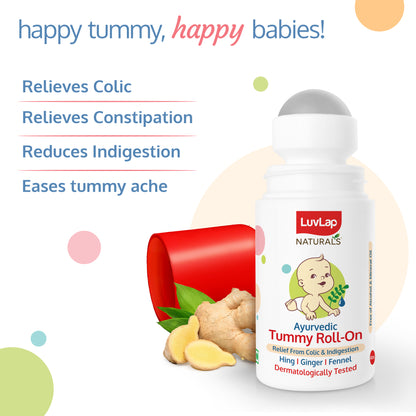 Naturals Baby Tummy Roll On Oil for Colic & Gas Relief, Relieves Constipation & Indigestion with Hing, Ginger & Fennel (Saunf), Alcohol free, Dermatologically tested Ayurvedic medicine, 40ml