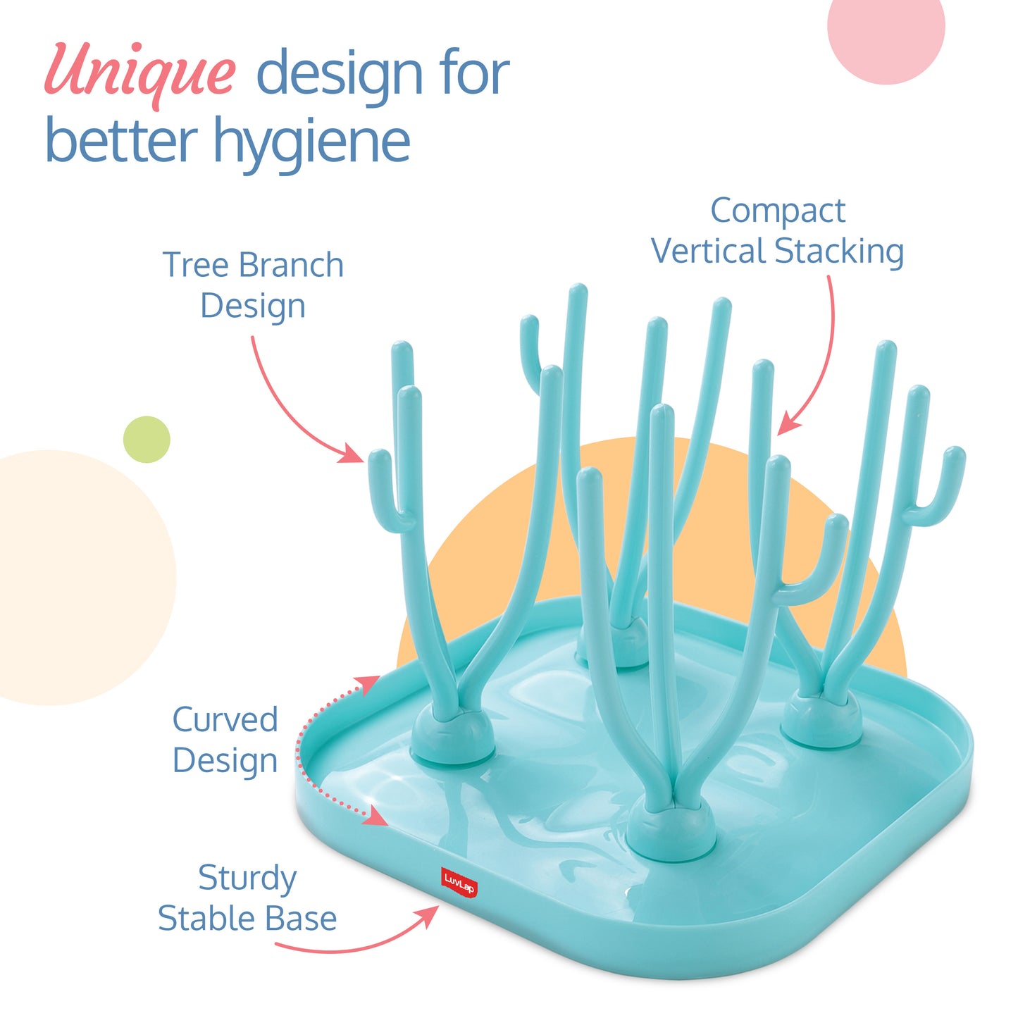 Baby Bottle Drying Rack with Branch Shaped Dryer - Complete Solution for Pacifier, Brush, and Accessories: Easy Sterilization, Cleaning, Storage & Travel (Light Blue)