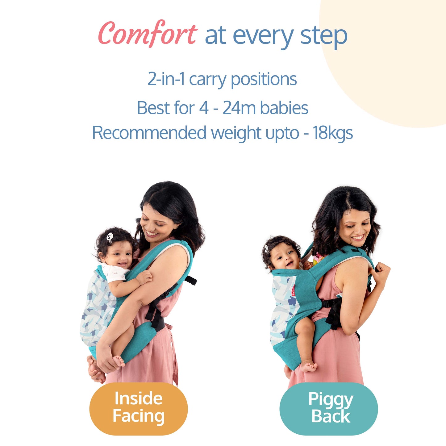 Adore Baby Carrier with 2 Carry Positions, Carrier for 4 to 24 Months Baby, Breathable Skin Friendly Premium Fabric, Adjustable Newborn to Toddler Carrier, Max Weight Upto 18 Kgs (Light Blue)