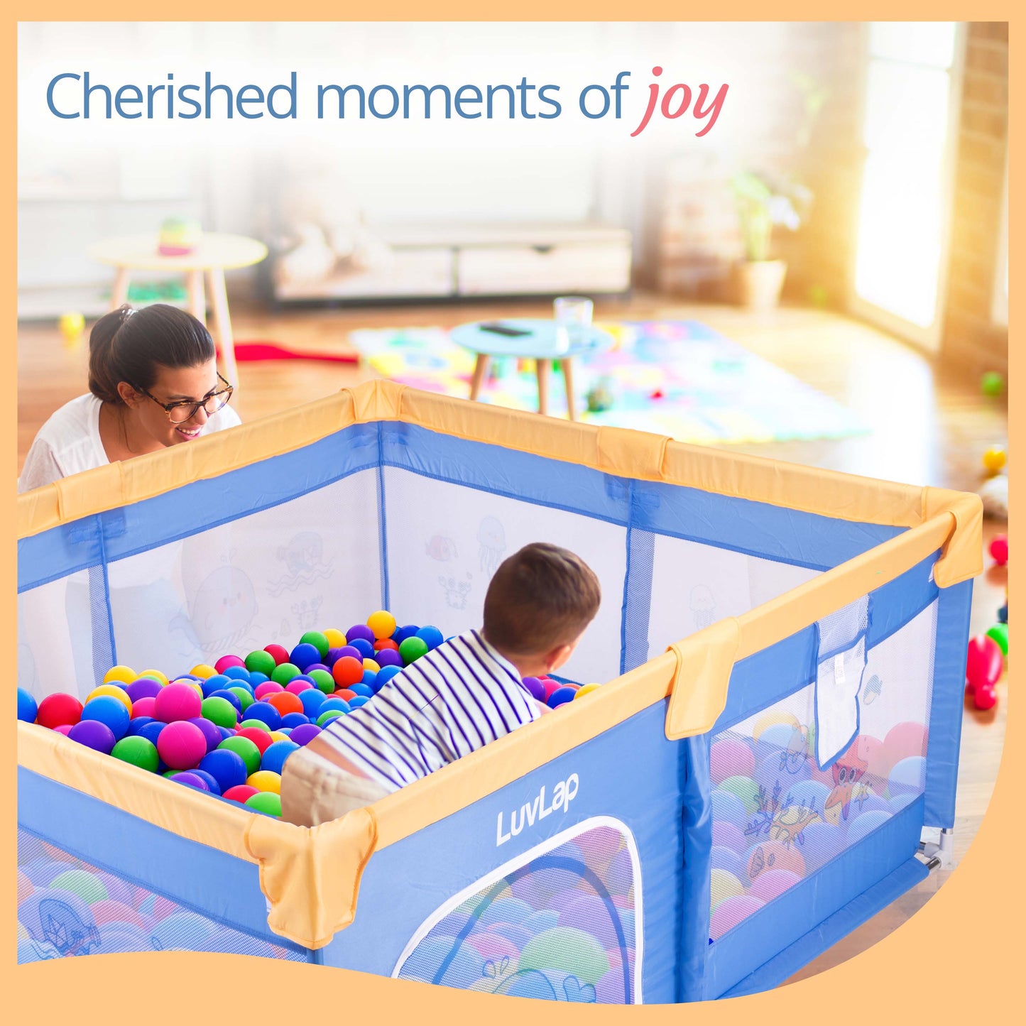 Large Baby Playpen, Baby Playard, Baby Play Yard, Play Pens for Babies and Toddlers, BPA - Free, Non - Toxic, Easy assembly, sturdy & stable, 180cm x 150cm (Blue & Yellow)