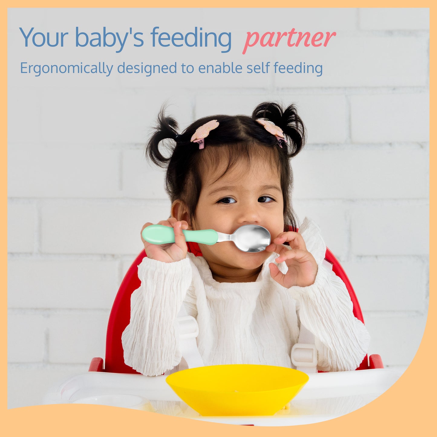 Premium Stainless Steel Baby Spoon & Fork Set for Baby Feeding, Stainless Steel Spoon and Fork Set, Food Grade PP Spoon, BPA Free Feeding Spoon for Kids of 12+ Months (Light Green)