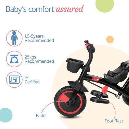 Elegant Lite Kids' Tricycle with Push Bar - Red