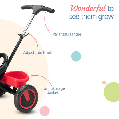 Elegant Lite Kids' Tricycle with Push Bar - Red