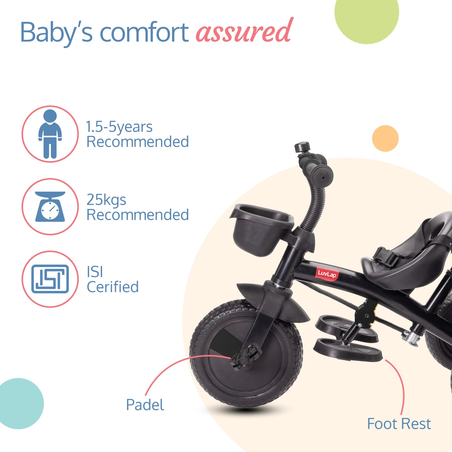 Elegant Lite Kids' Tricycle with Push Bar - Black