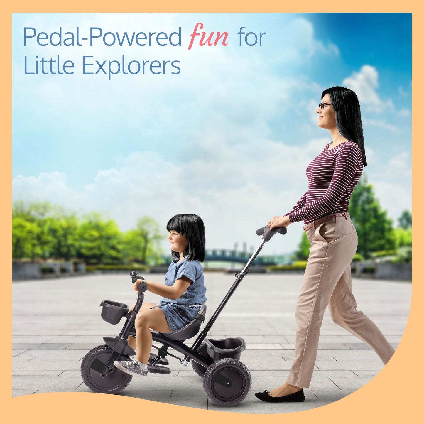 Elegant Lite Kids' Tricycle with Push Bar - Black